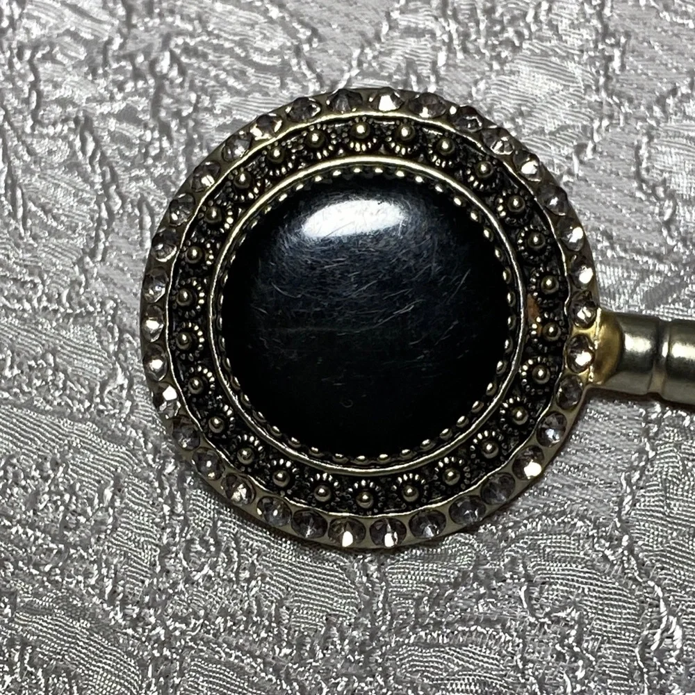 Elegant Silver and Black Purse Hook With Black Stones and Rhinestones - Picture 4 of 5